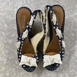 Sperry Women's Navy and White Polka Dot Wedges